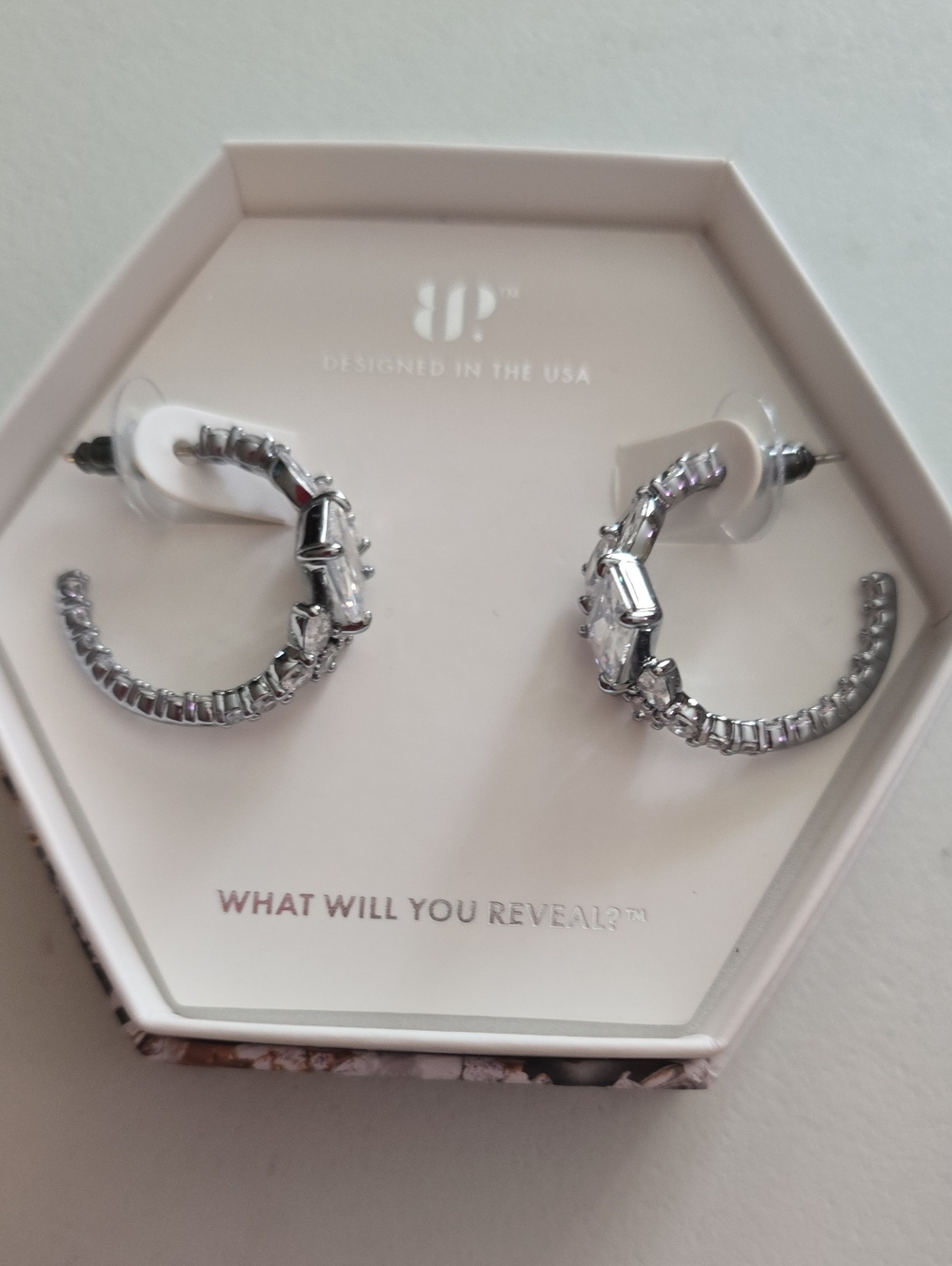 bp Silver Crystal-Accented Hoop Earrings